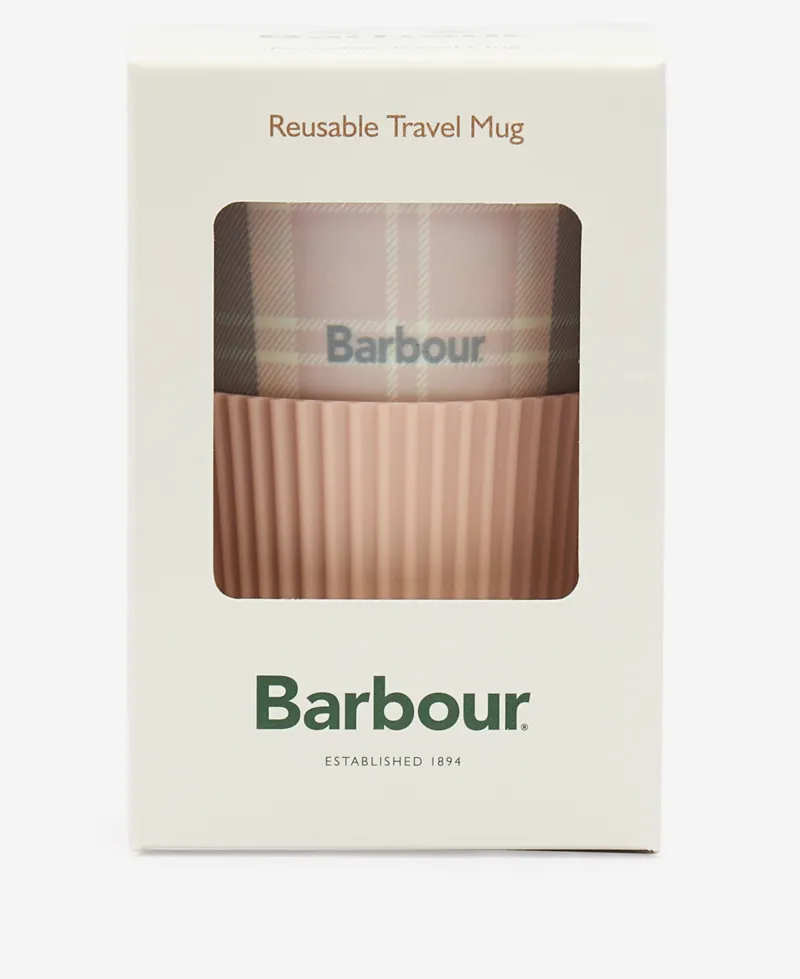 Barbour Reusable Travel Mug in Pink Tartan-1