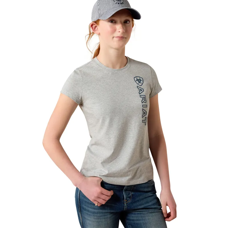 Ariat Youth Vertical Logo T-Shirt in Heather Grey/Navy