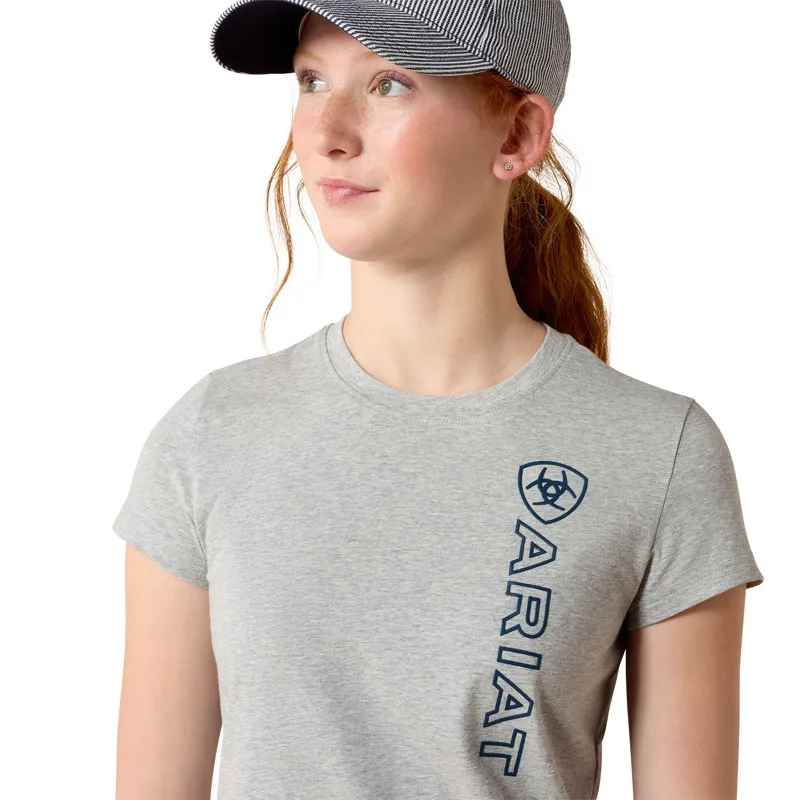 Ariat Youth Vertical Logo T-Shirt in Heather Grey/Navy-1