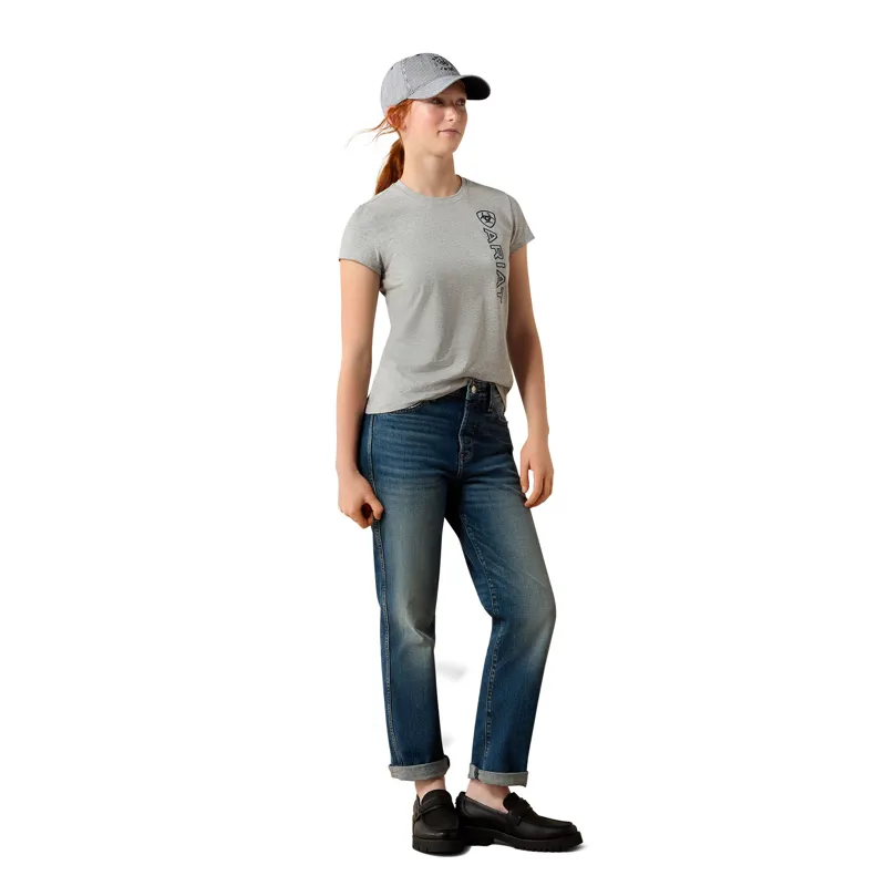 Ariat Youth Vertical Logo T-Shirt in Heather Grey/Navy-3