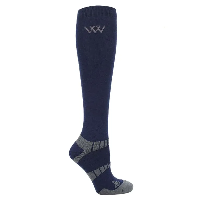 WoofWear Long Bamboo Waffle Knit Riding Socks in Navy/Grey