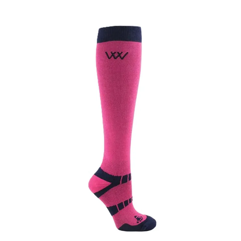 WoofWear Long Bamboo Waffle Knit Riding Socks in Pink/Navy