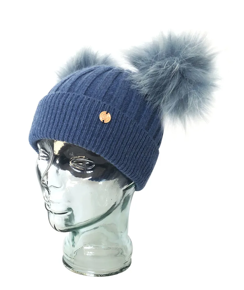 Look Like Cool Denim Blue Poms Hat